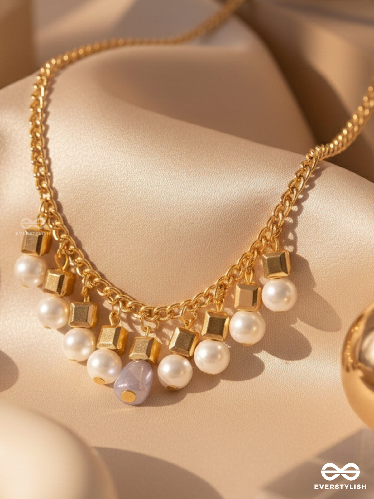Glowing Lanterns- Golden Pearls Necklace With Anti-Tarnish Coating