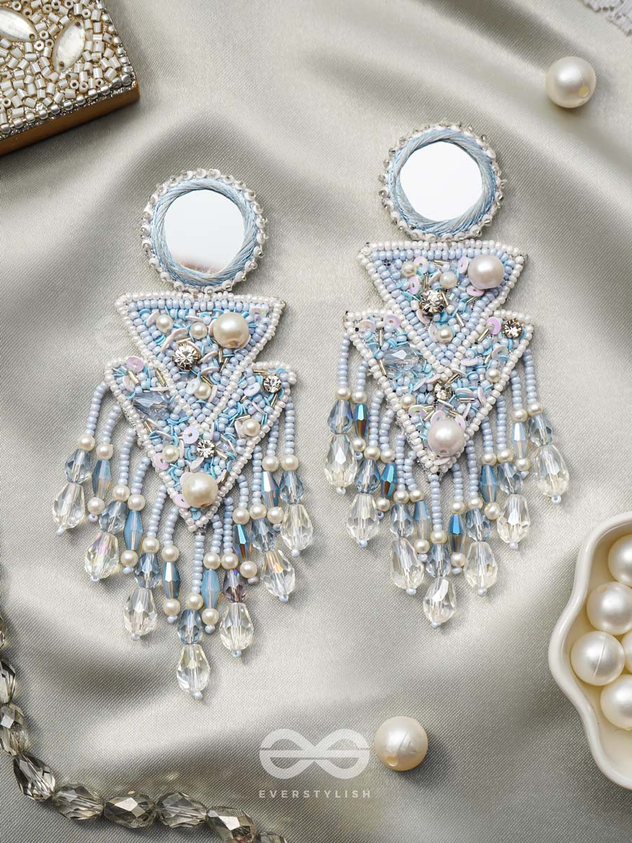 Rasayana- The Elixir Rain- Mirror And Pearls Embroidered Earrings