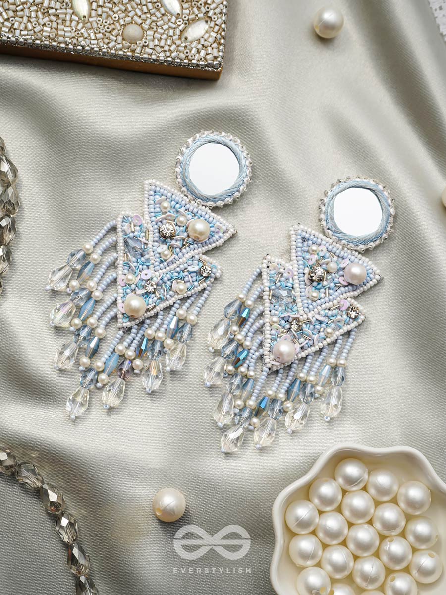 Rasayana- The Elixir Rain- Mirror And Pearls Embroidered Earrings