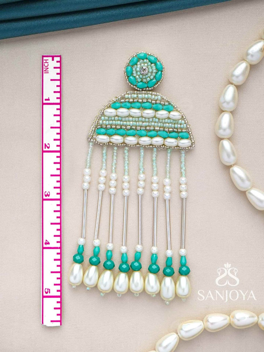 Kamsya- The Beautiful Bell- Swarovski, Pearls And Glass Beads Embroidered Earrings