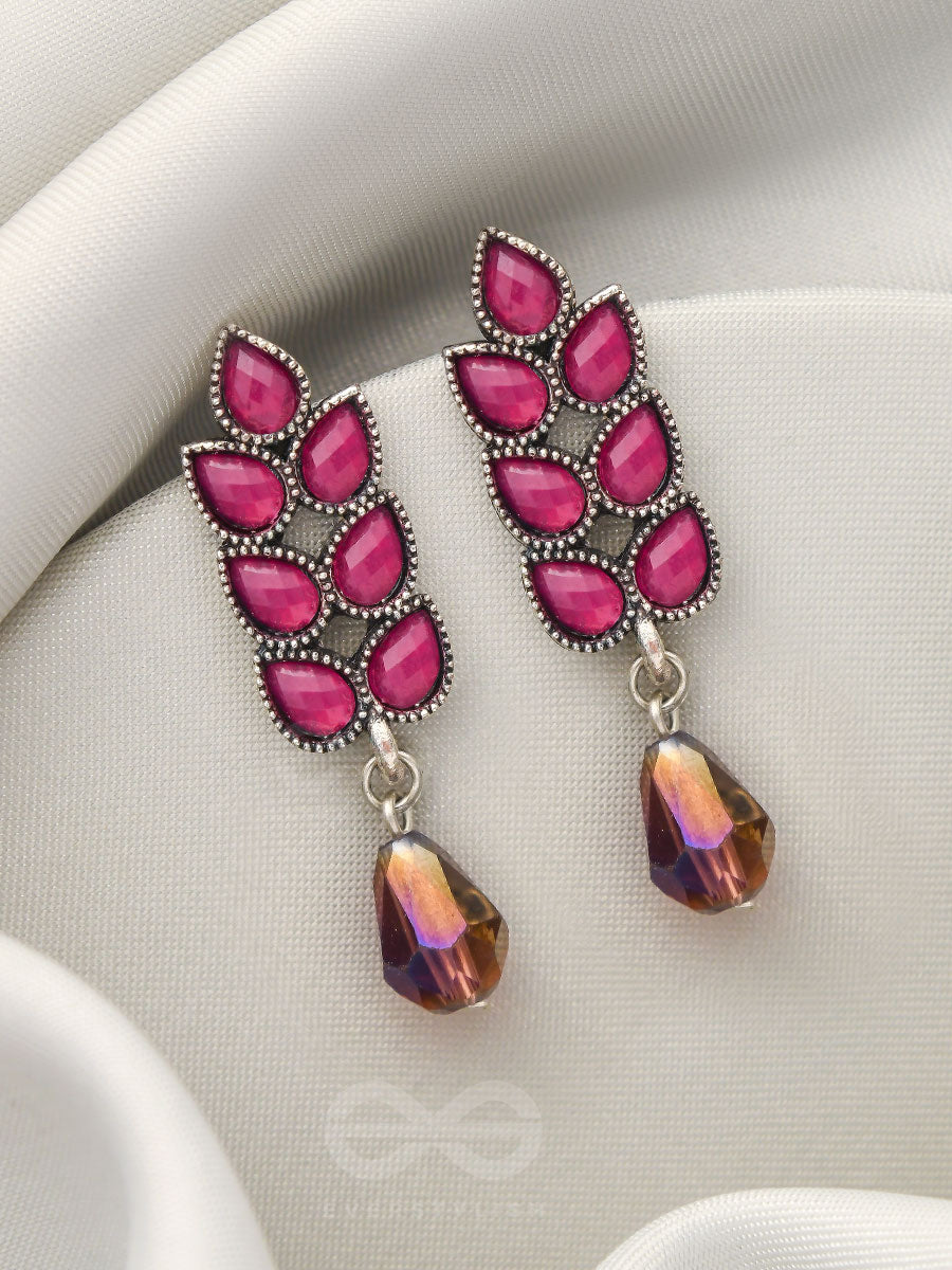 The Grapevine- Embellished Oxidized Earrings (Magenta And Violet)