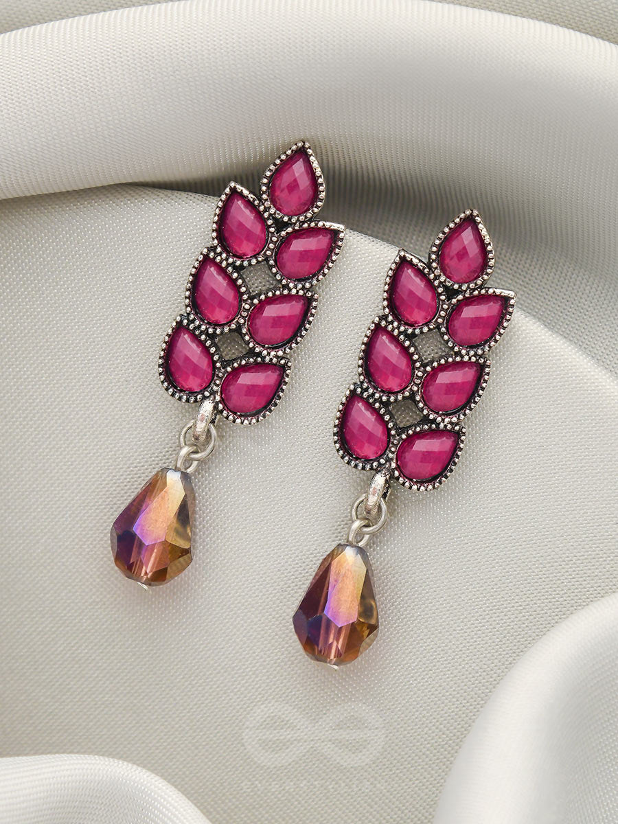 The Grapevine- Embellished Oxidized Earrings (Magenta And Violet)