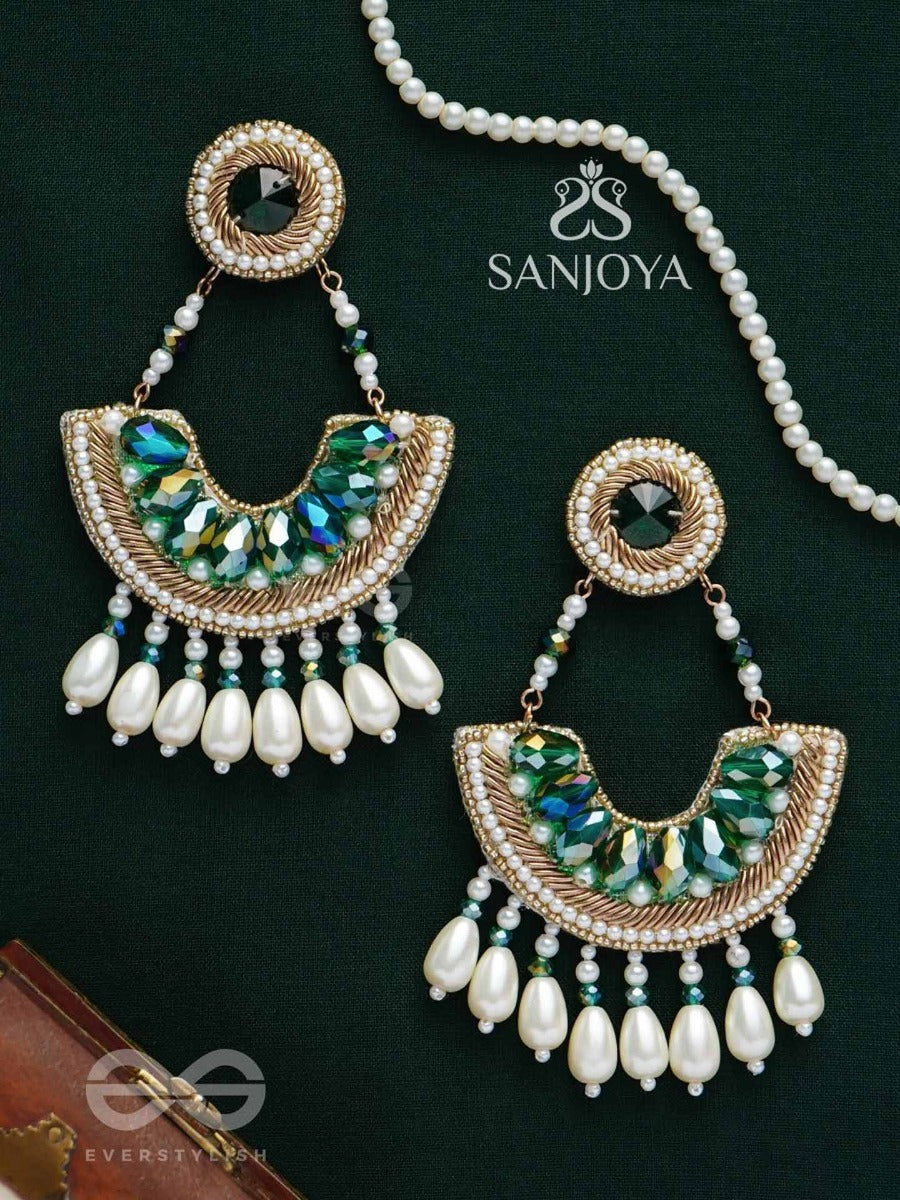 Shringa- The Beautiful Crescent- Pearls And Stones Embroidered Earrings