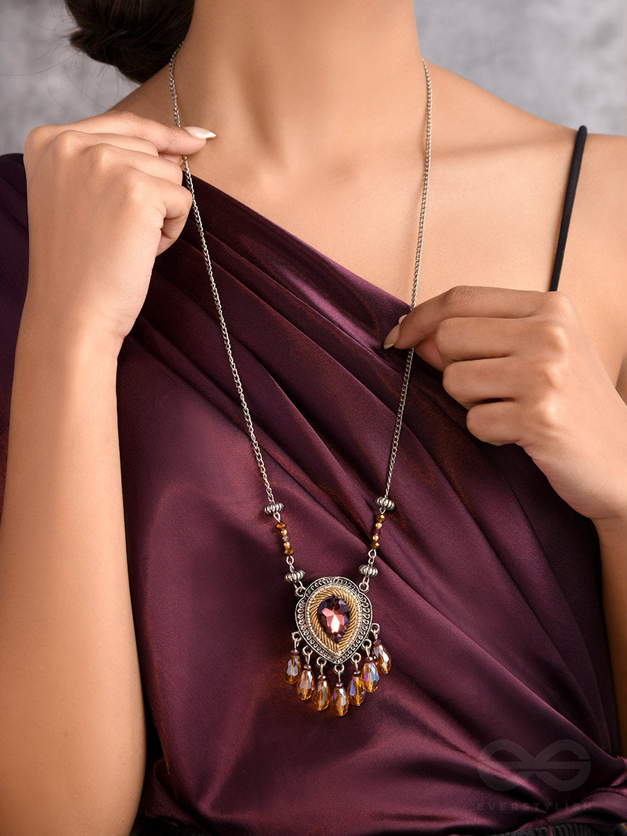 Peshana- The Gorgeous Trinket- Stone And Glass Beads Embroidered Necklace (Rust Orange)