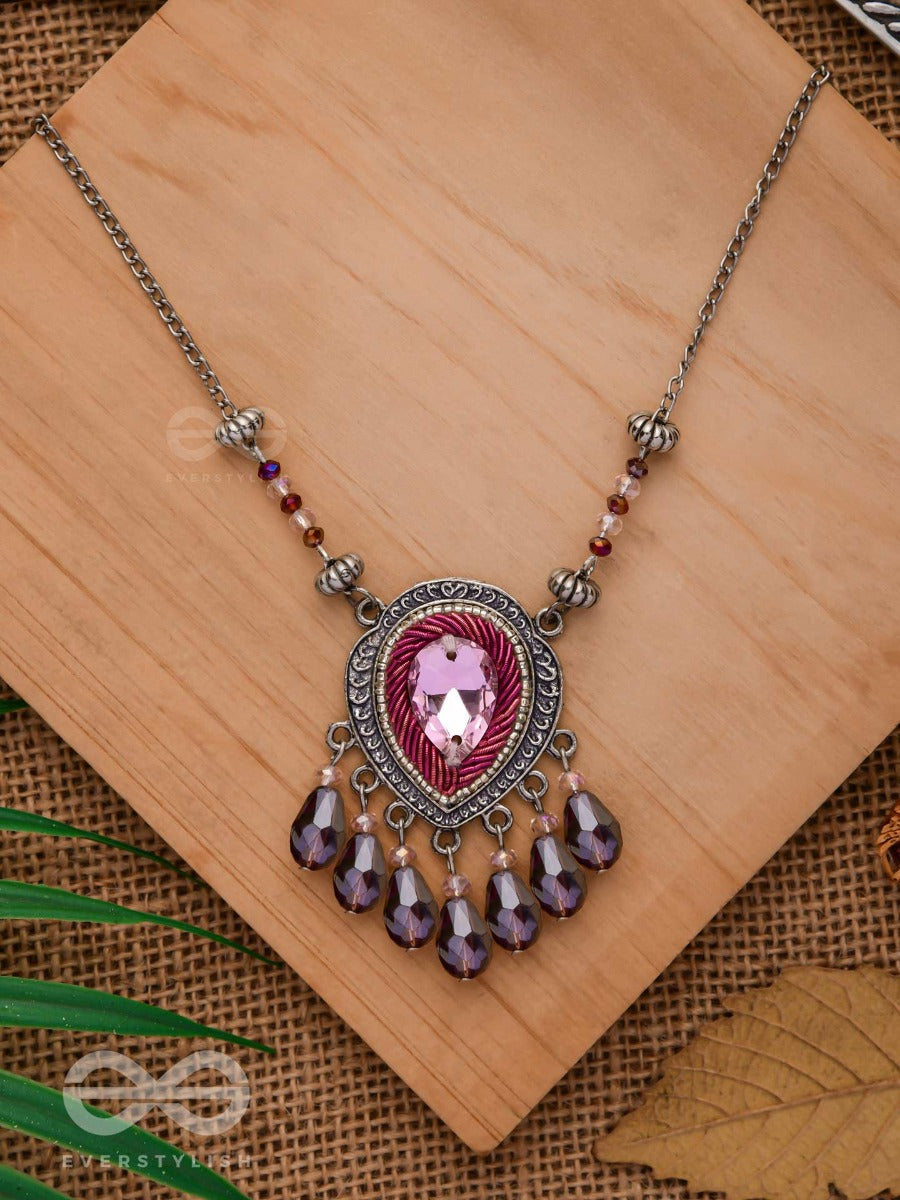 Peshana- The Gorgeous Trinket- Stone And Glass Beads Embroidered Necklace (Orchid Purple)