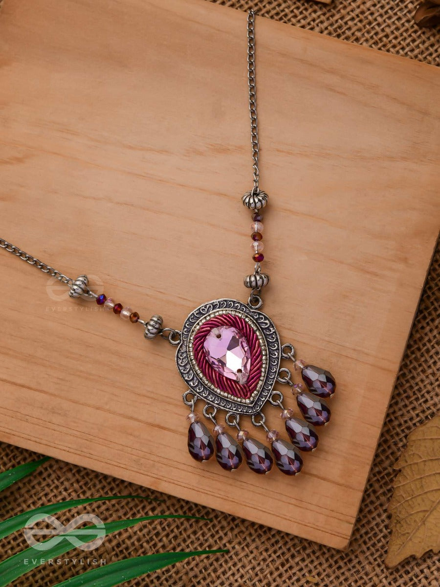 Peshana- The Gorgeous Trinket- Stone And Glass Beads Embroidered Necklace (Orchid Purple)