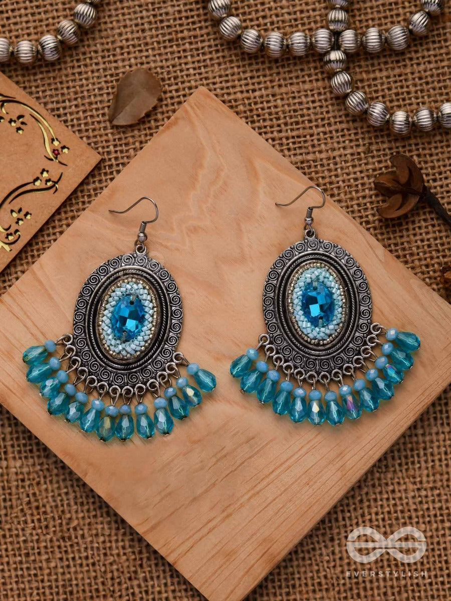 The Sky Gazer - Embellished Oxidised Earrings (Blue)