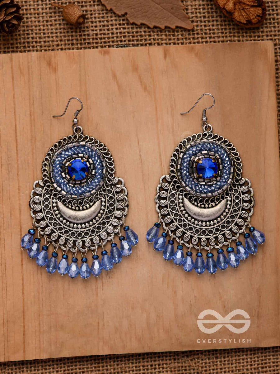 The Sapphire Stardust - Embellished Oxidised Earrings (Blue)