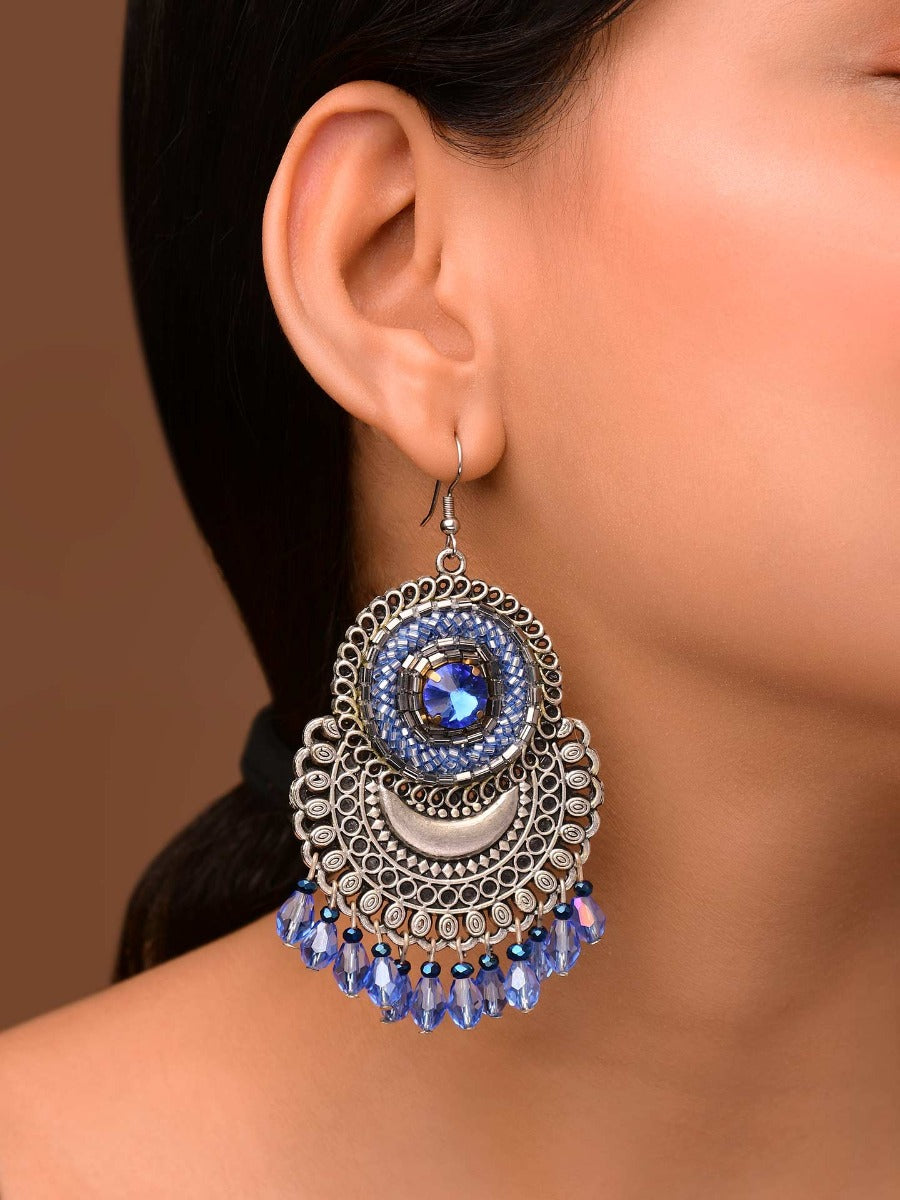 The Sapphire Stardust - Embellished Oxidised Earrings (Blue)