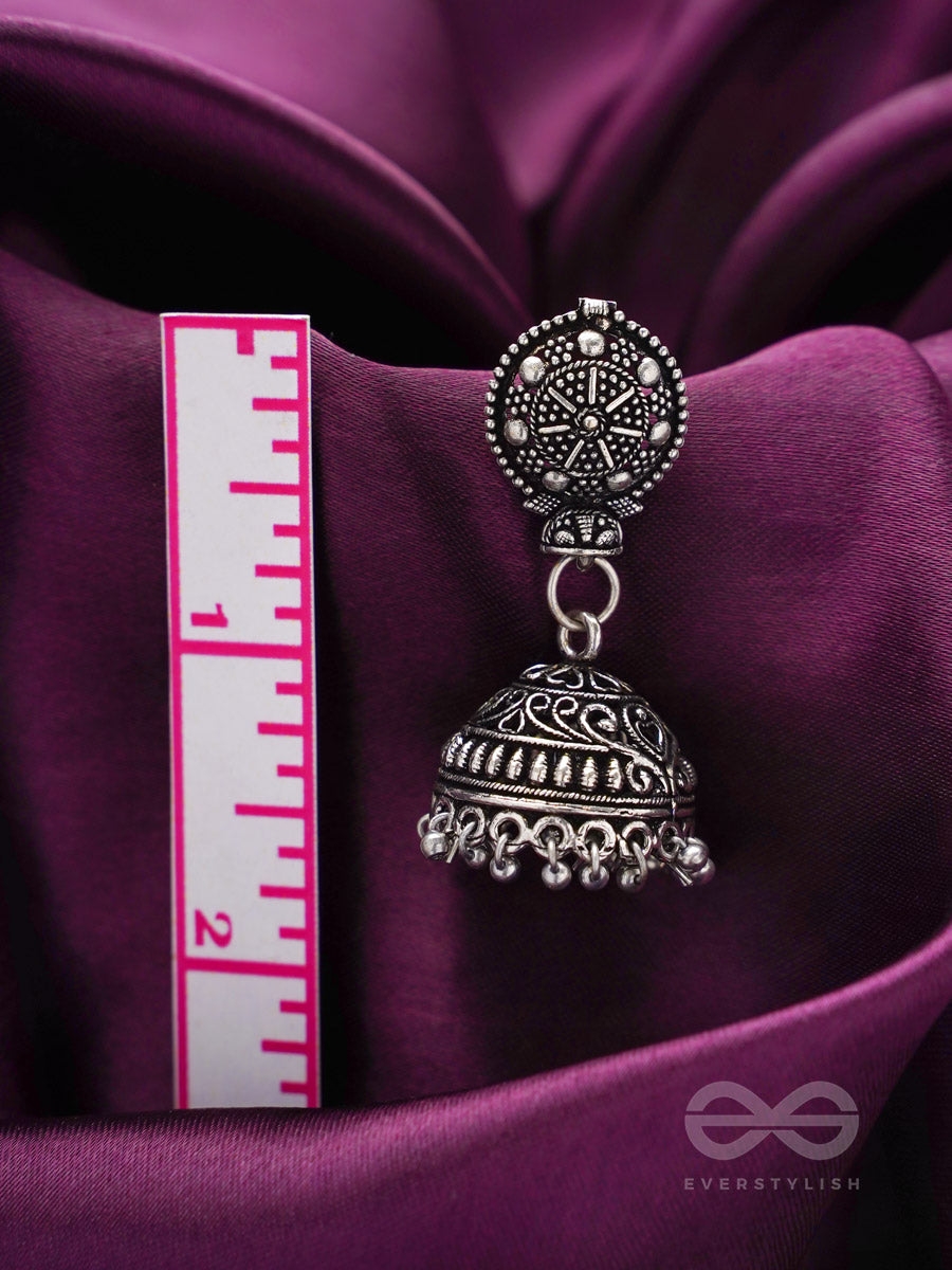 The Silver Sun- Oxidised Jhumka Earrings