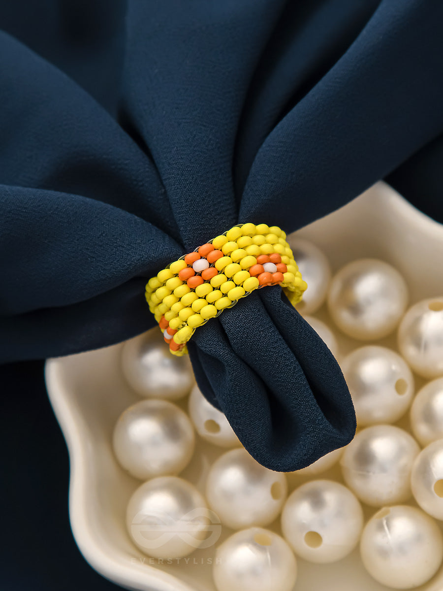 The Flower Meadow- Stretchable Yellow And Red Beaded Ring