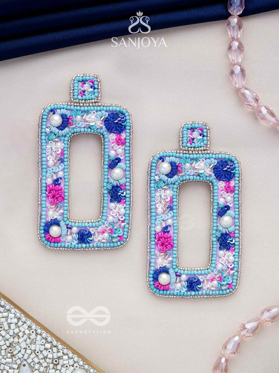 Hiranyada - The Ocean Treasure - Pearls, Beads And Sequins Hand Embroidered Earrings