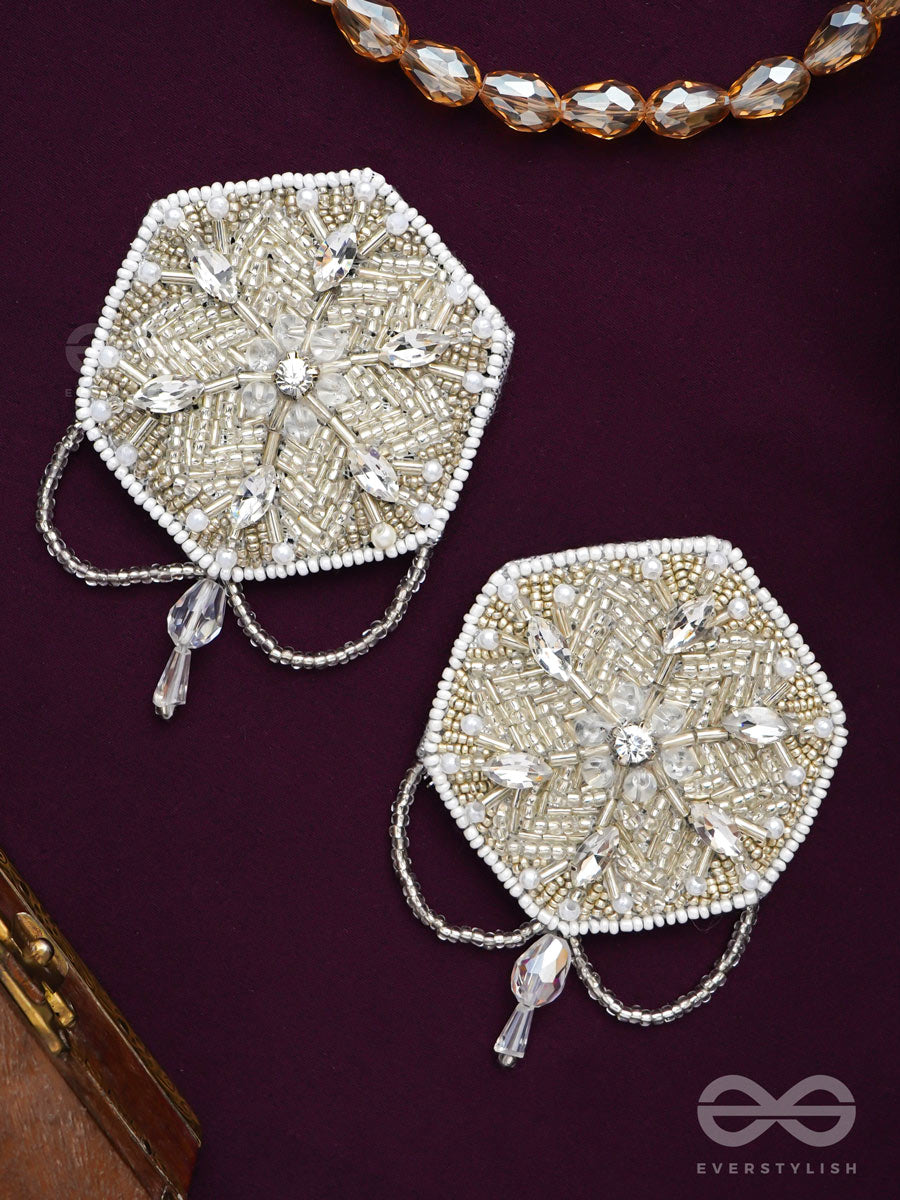Tuhina- The Pristine Snowflake- Stones And Beads Embroidered Earrings