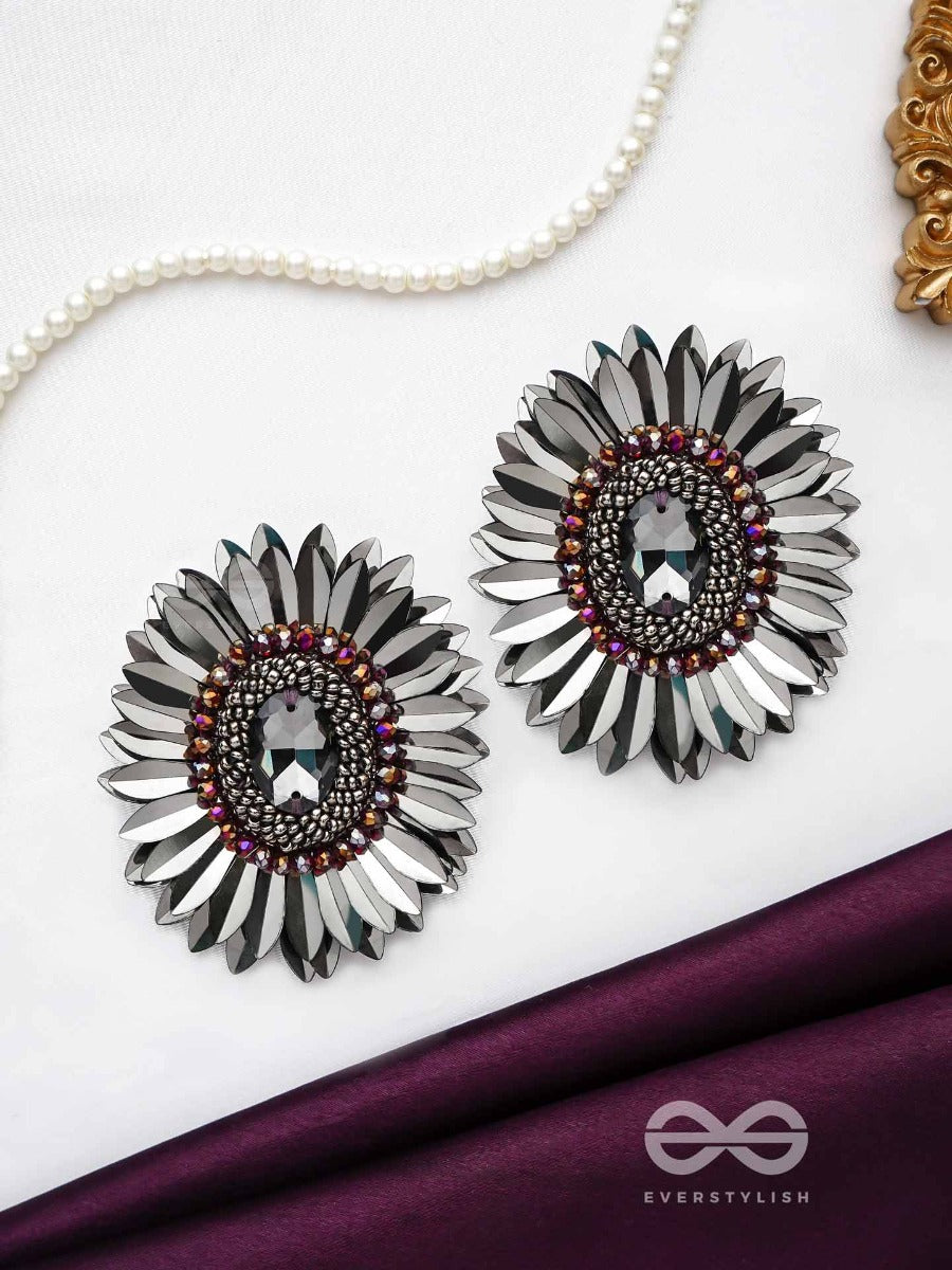 Aartava- The Black Flower- Glass Beads And Sequins Embroidered Earrings