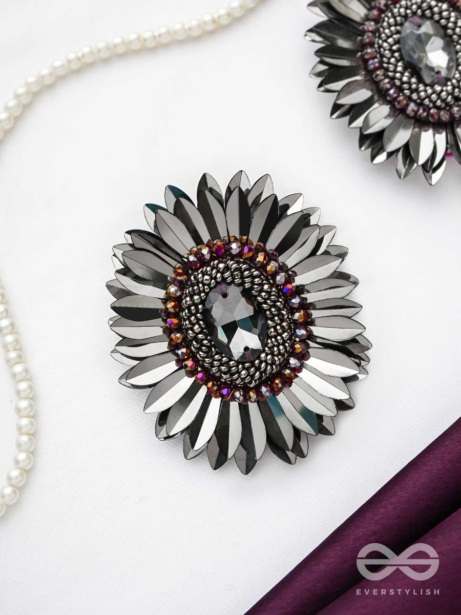 Aartava- The Black Flower- Glass Beads And Sequins Embroidered Earrings