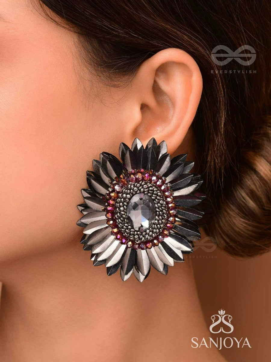 Aartava- The Black Flower- Glass Beads And Sequins Embroidered Earrings
