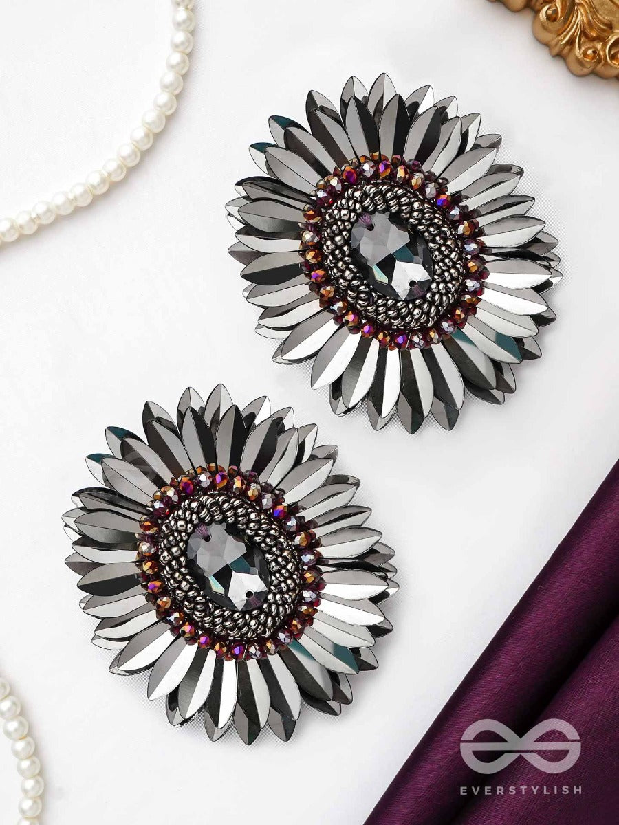 Aartava- The Black Flower- Glass Beads And Sequins Embroidered Earrings