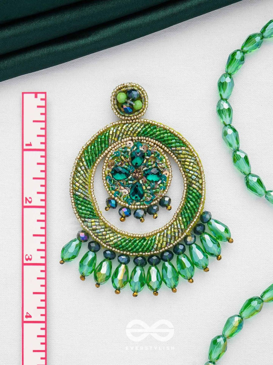 Sauparna- The Elegant Emerald- Stones And Glass Drops Embroidered Earrings