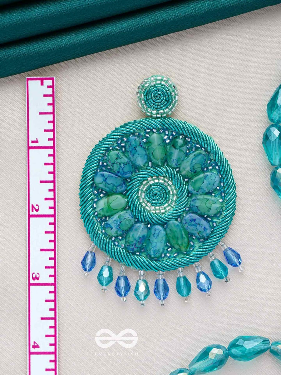 Anushna- The Blue Lotus- Stones And Glass Drops Embroidered Earrings