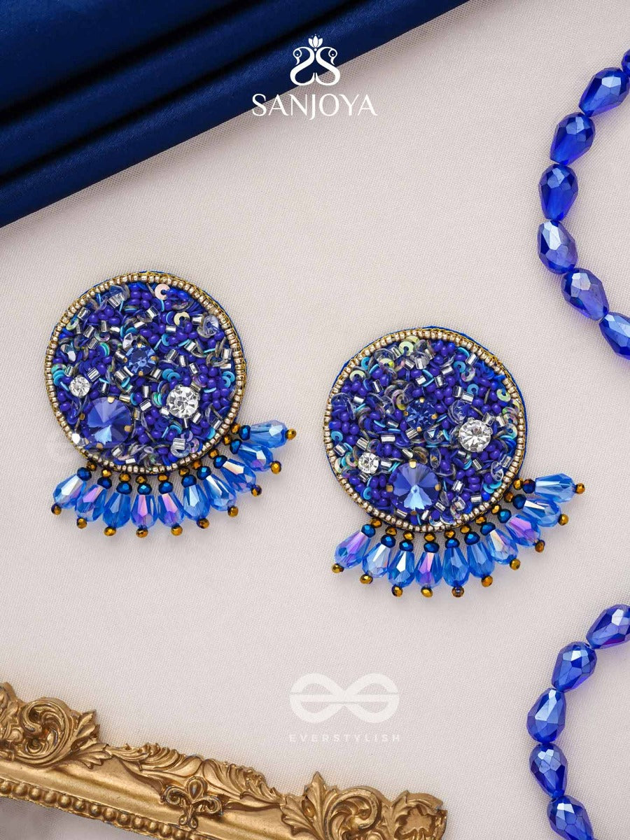 Vineela- The Azure Allure- Stones And Sequins Embroidered Earrings