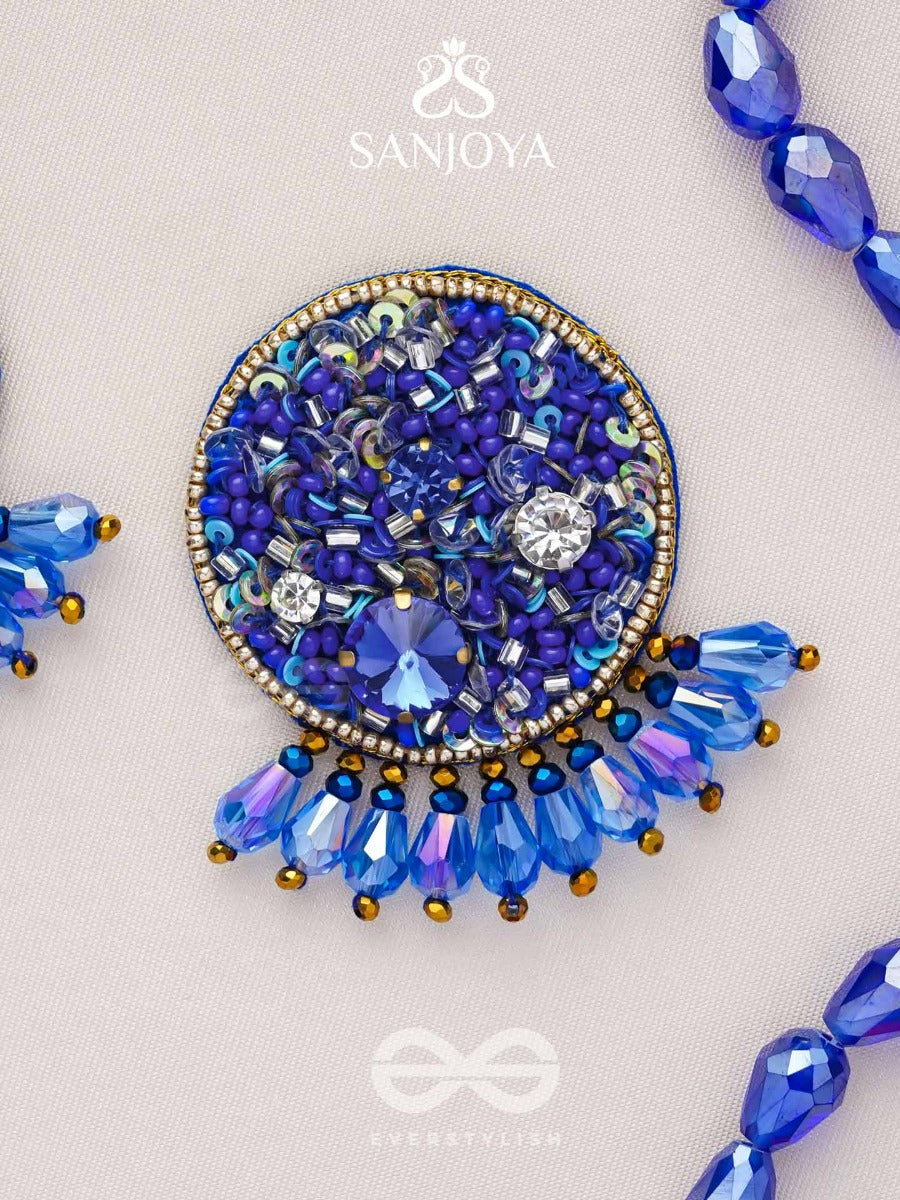 Vineela- The Azure Allure- Stones And Sequins Embroidered Earrings