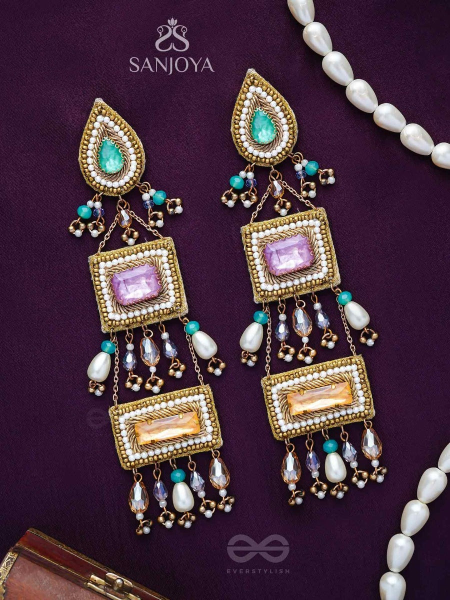 Vayuna- The Exquisite Temple- Stones, Pearls And Beads Embroidered Earrings