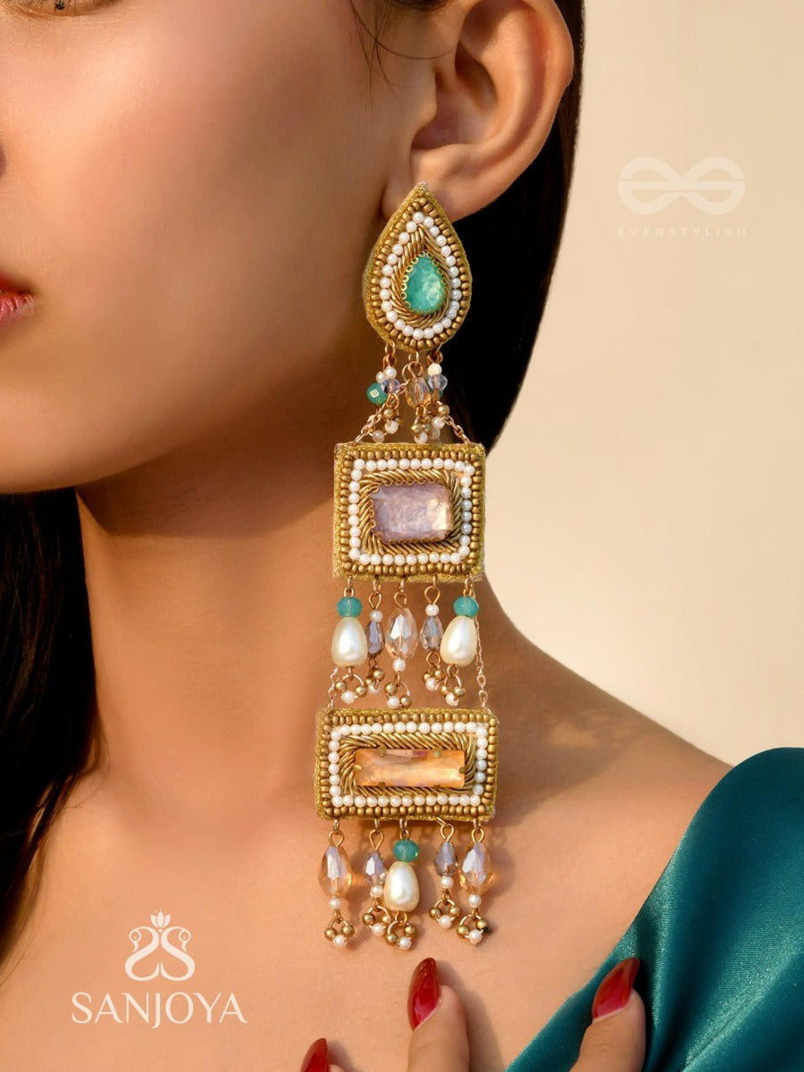 Vayuna- The Exquisite Temple- Stones, Pearls And Beads Embroidered Earrings