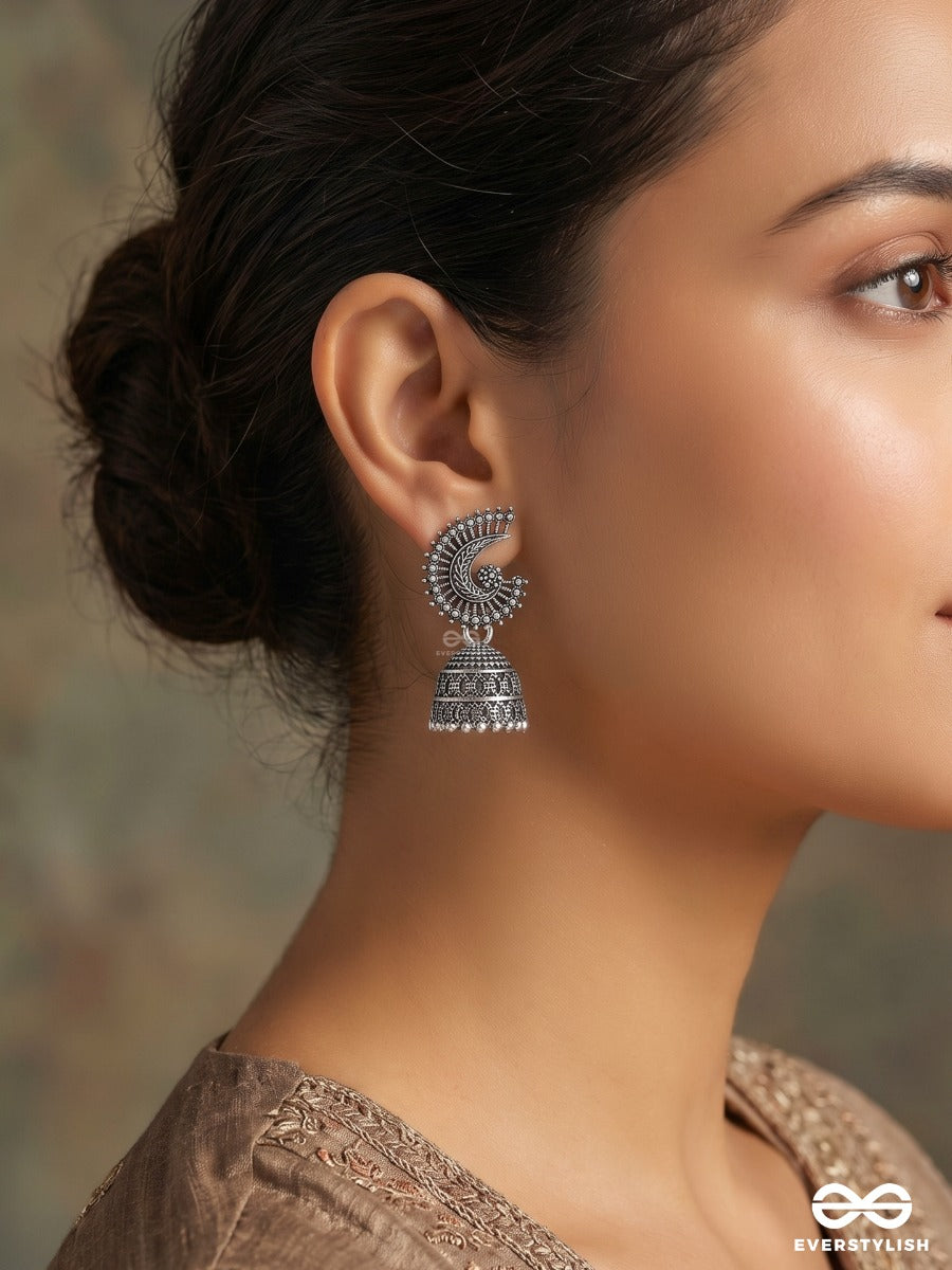 The Sterling Shell- Oxidised Jhumka Earrings