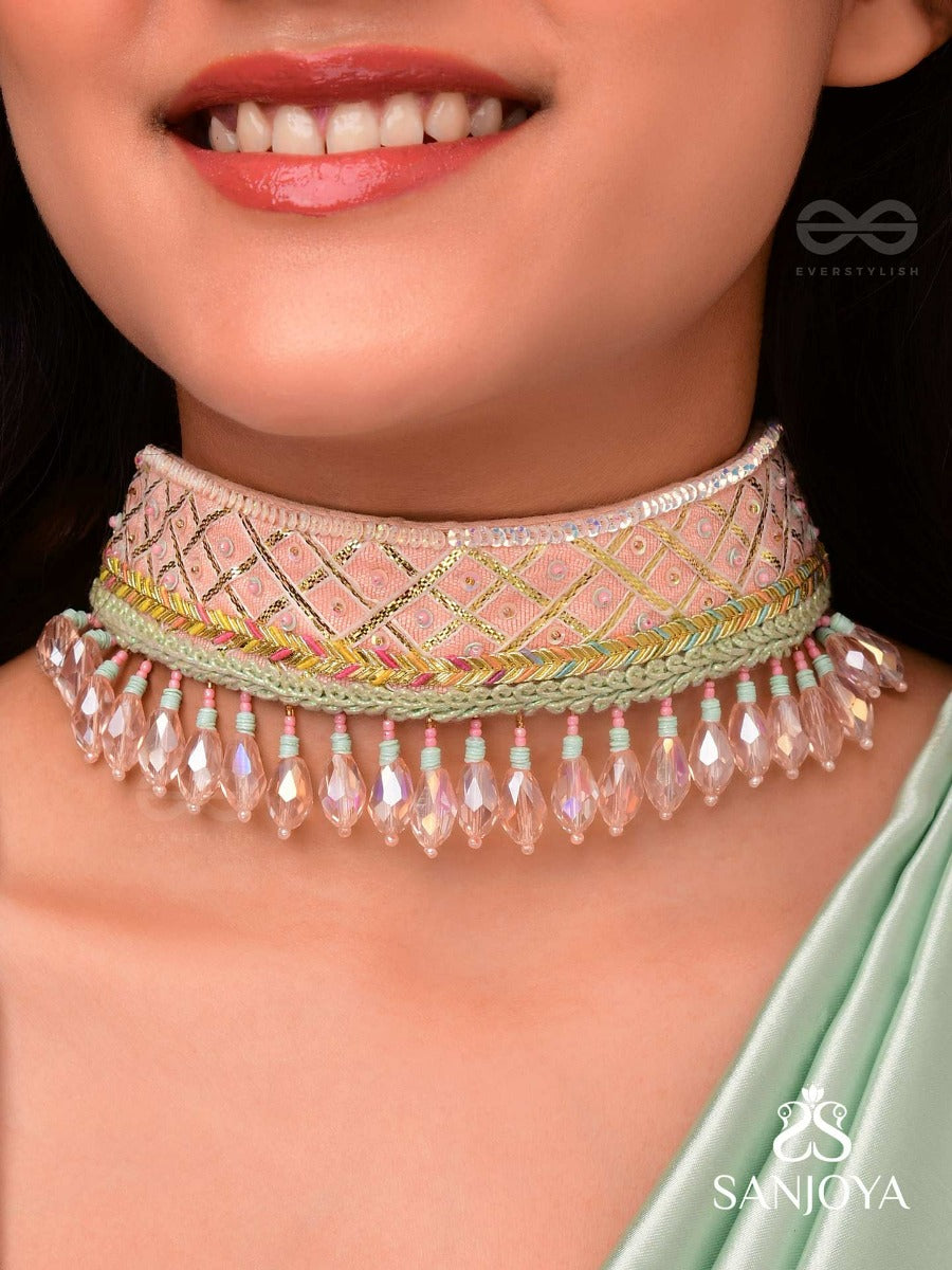 Maanikya- The Pink Wonder- Sequins And Beads Embroidered Choker Necklace
