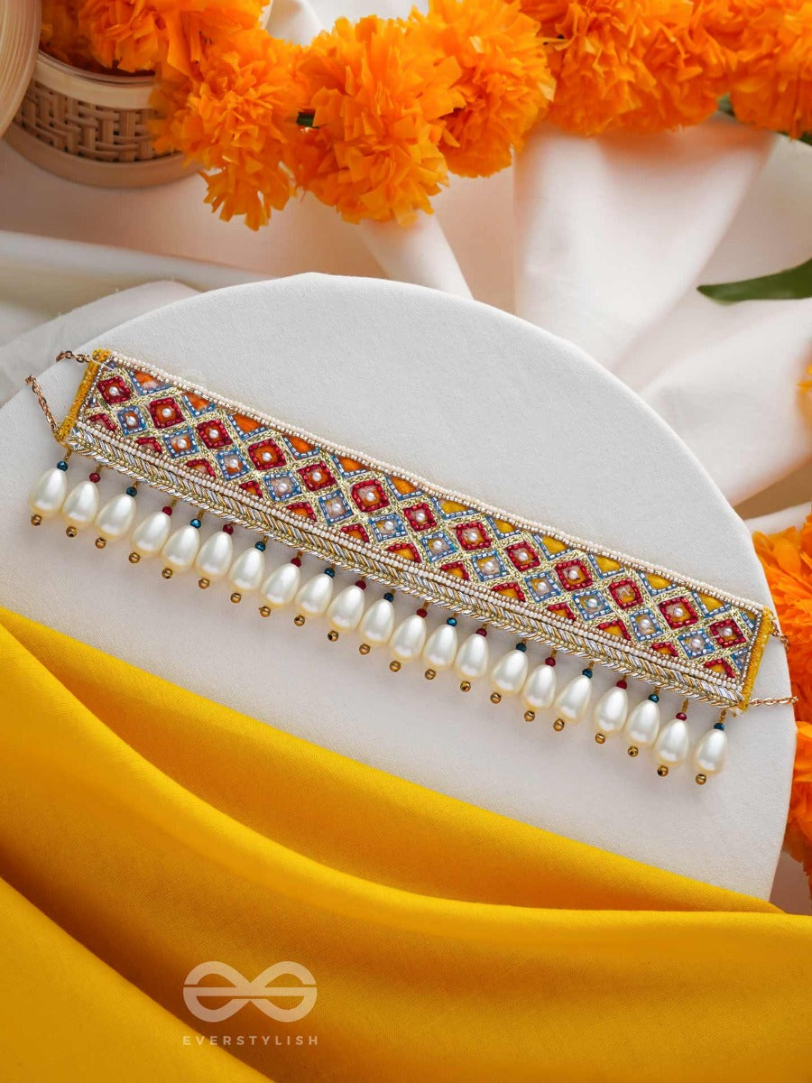 Syamika- The Magnificent Clouds- Pearls And Lace Embroidered Choker Necklace