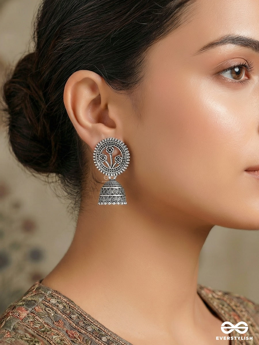 In Full Bloom- Oxidised Jhumka Earrings