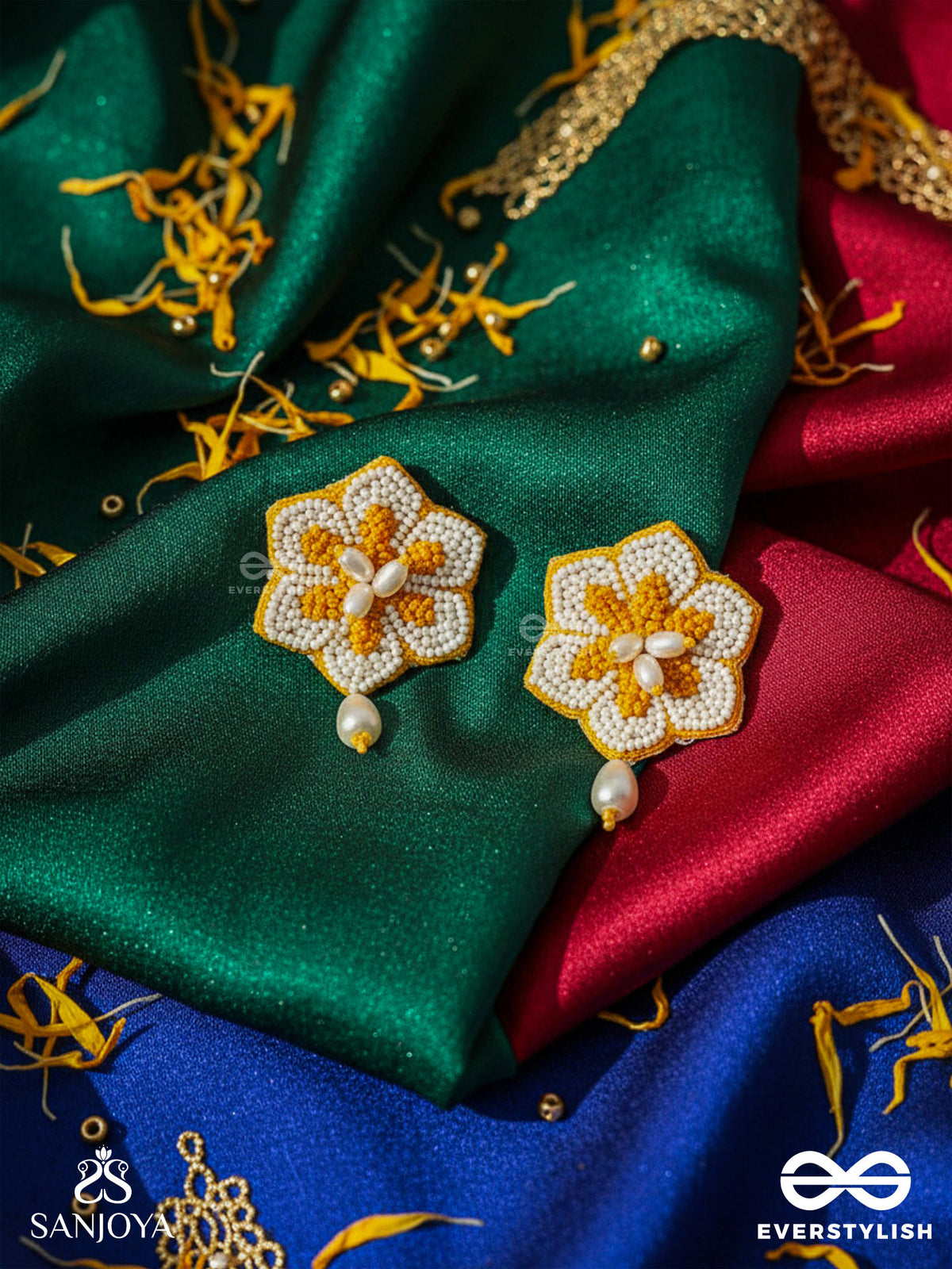 Elaana- The Charming Marigold- Pearls And Resham Embroidered Earrings