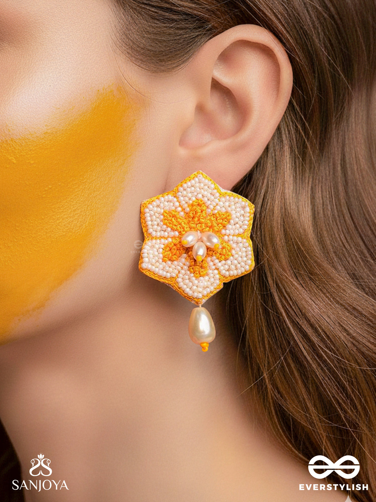 Elaana- The Charming Marigold- Pearls And Resham Embroidered Earrings