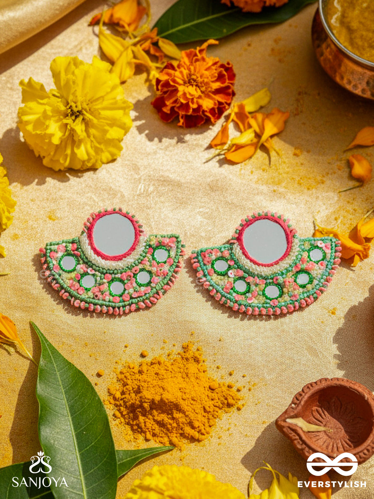 Svastamita- The Beautiful Sunset- Mirror And Resham Embroidered Earrings