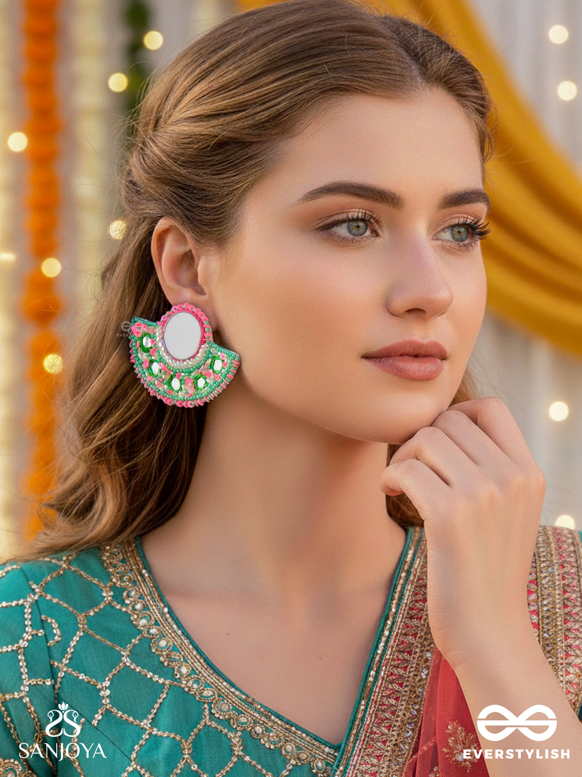 Svastamita- The Beautiful Sunset- Mirror And Resham Embroidered Earrings