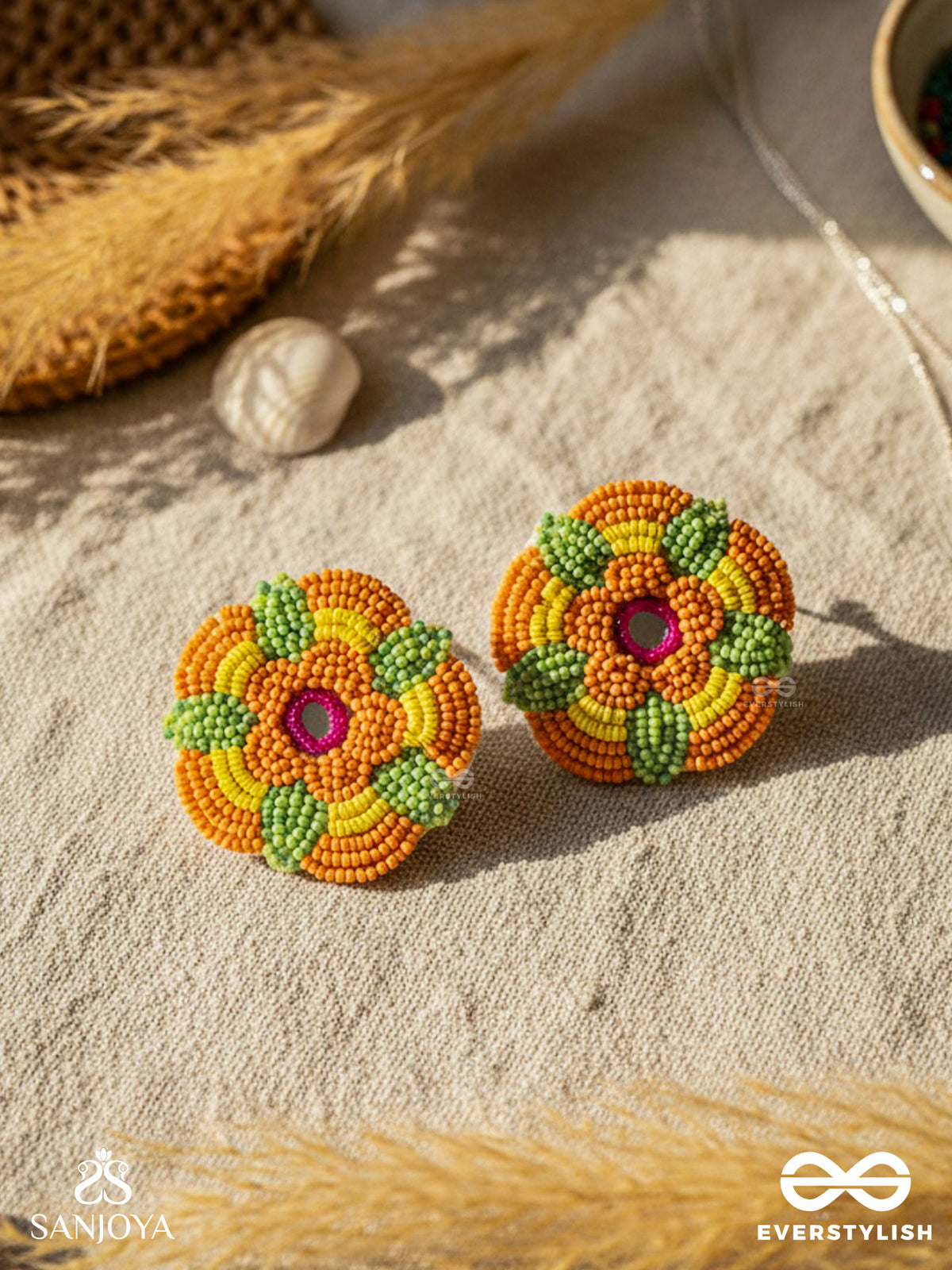 Maneeka- The Beautiful Bloom- Mirror And Resham Embroidered Earrings