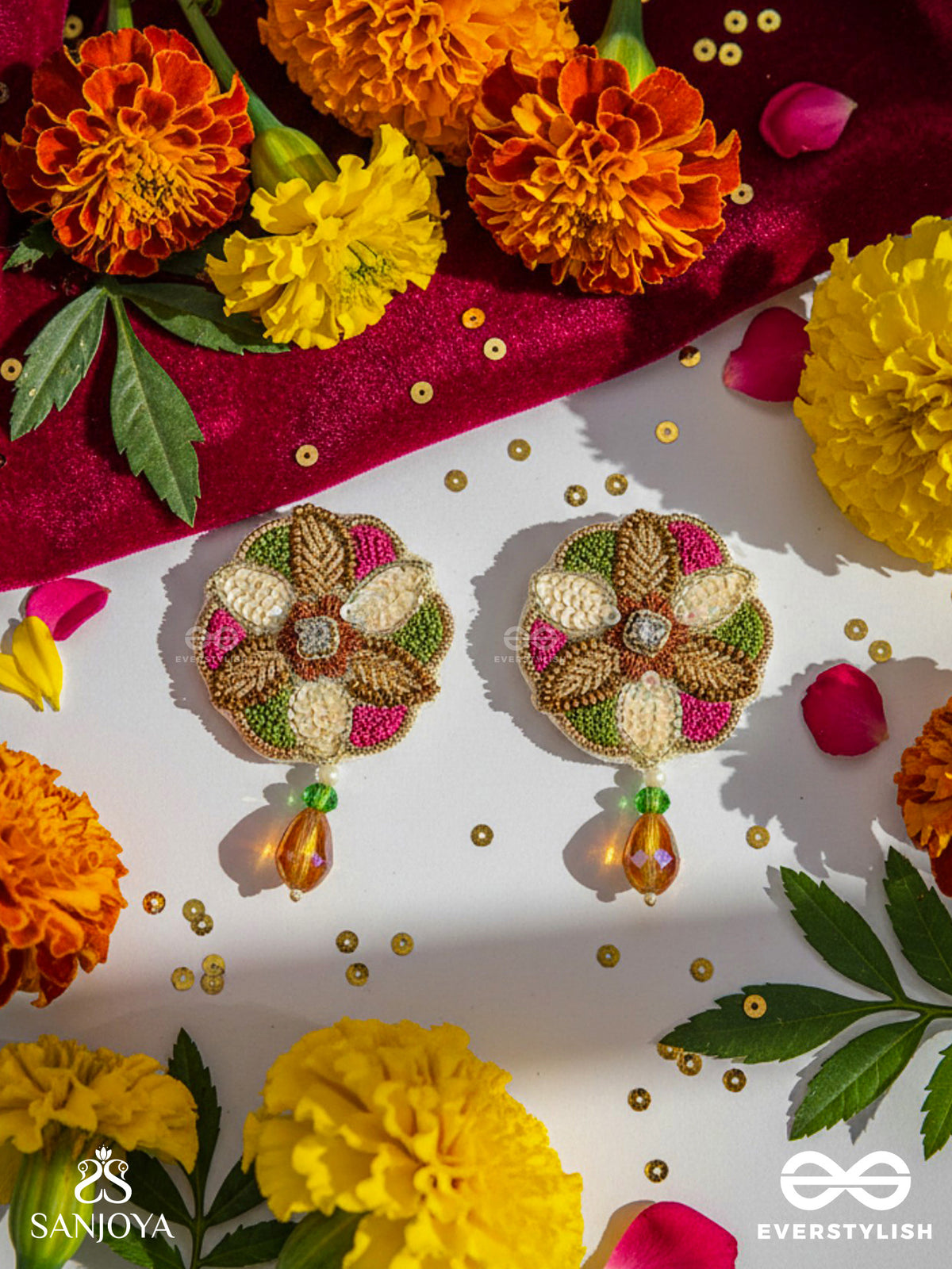 Vaarksha- The Colorful Forest- Resham, Sequins And Beads Embroidered Earrings