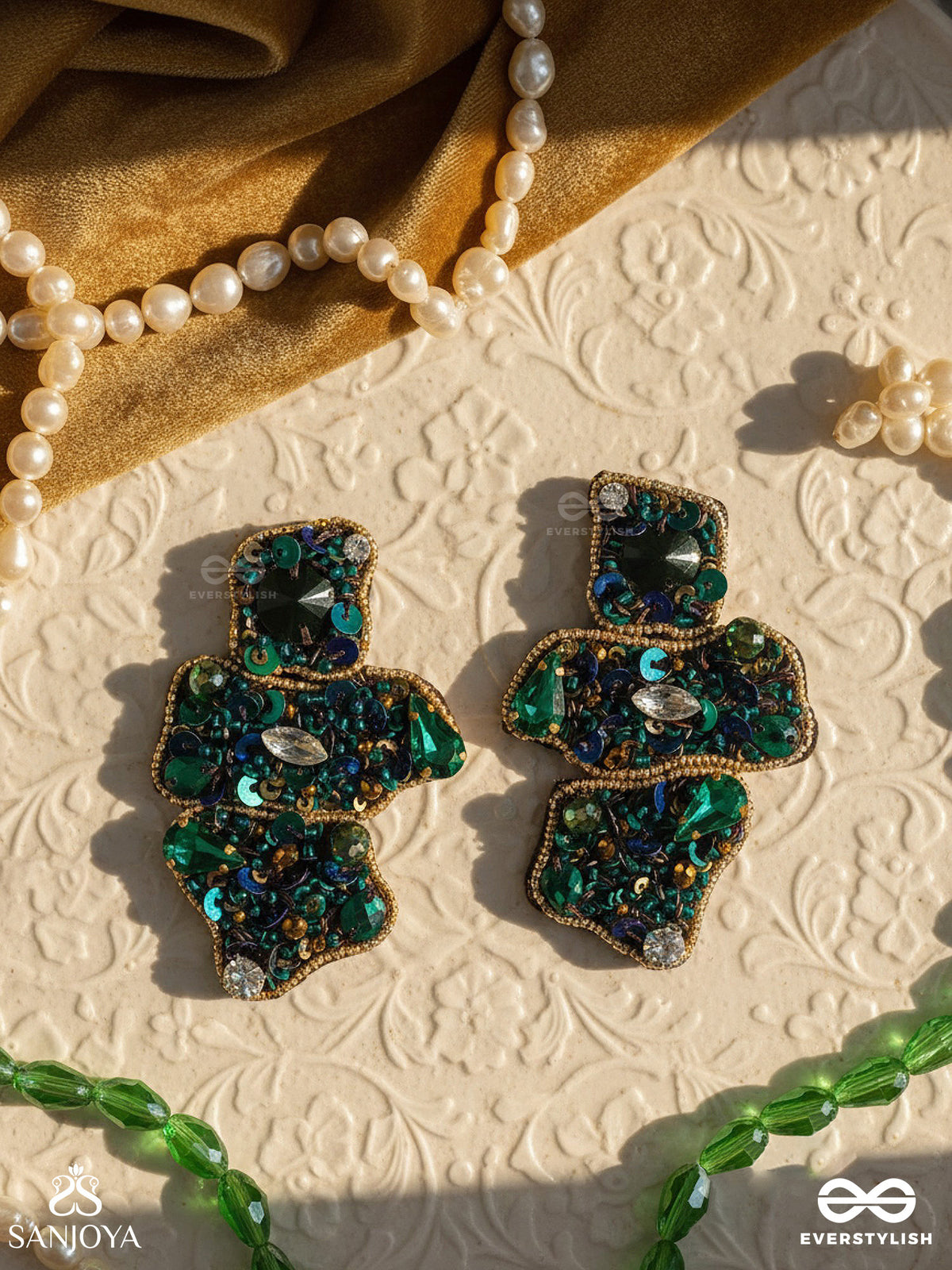 Dhvaanta- The Night Sky- Stone And Sequins Embroidered Earrings