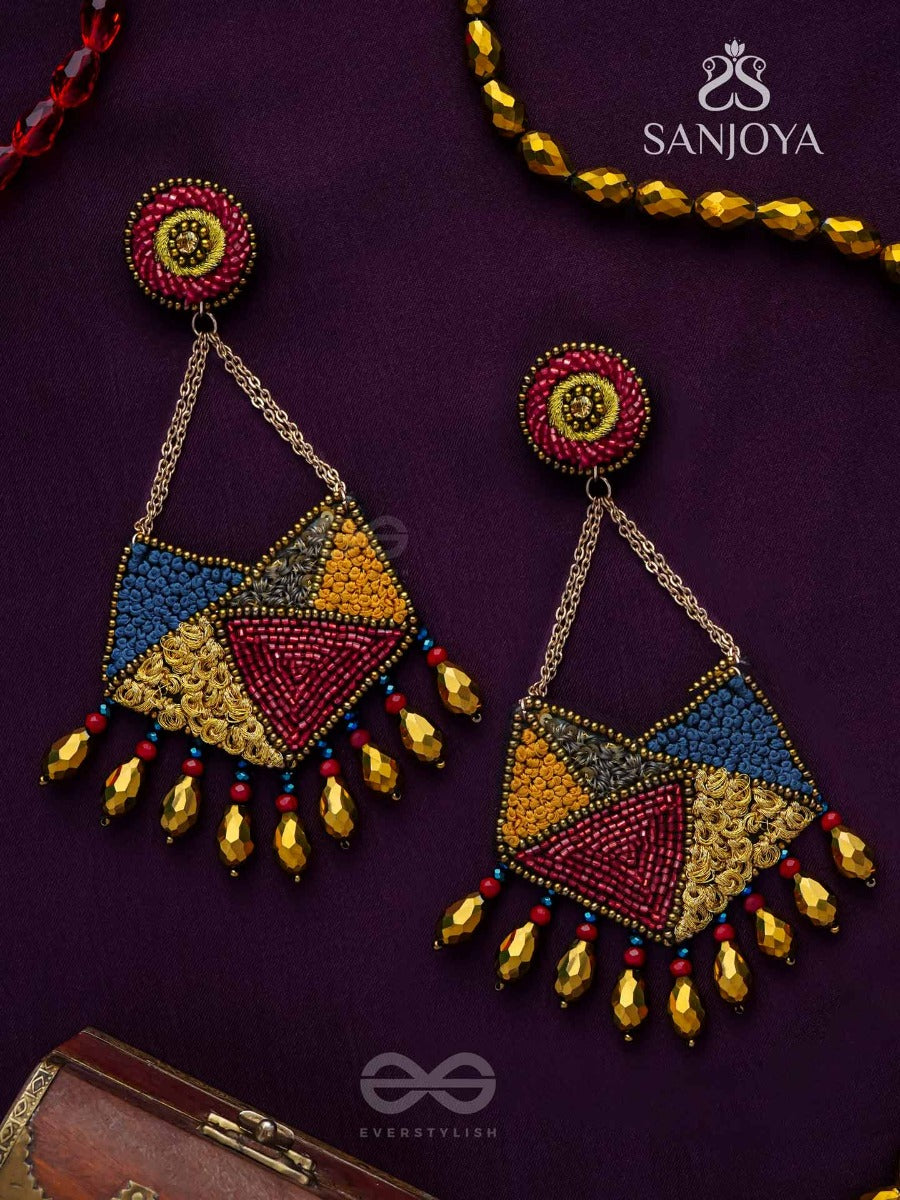 Dyuvan- The Colorful Paradise- Resham And Glass Beads Embroidered Earrings