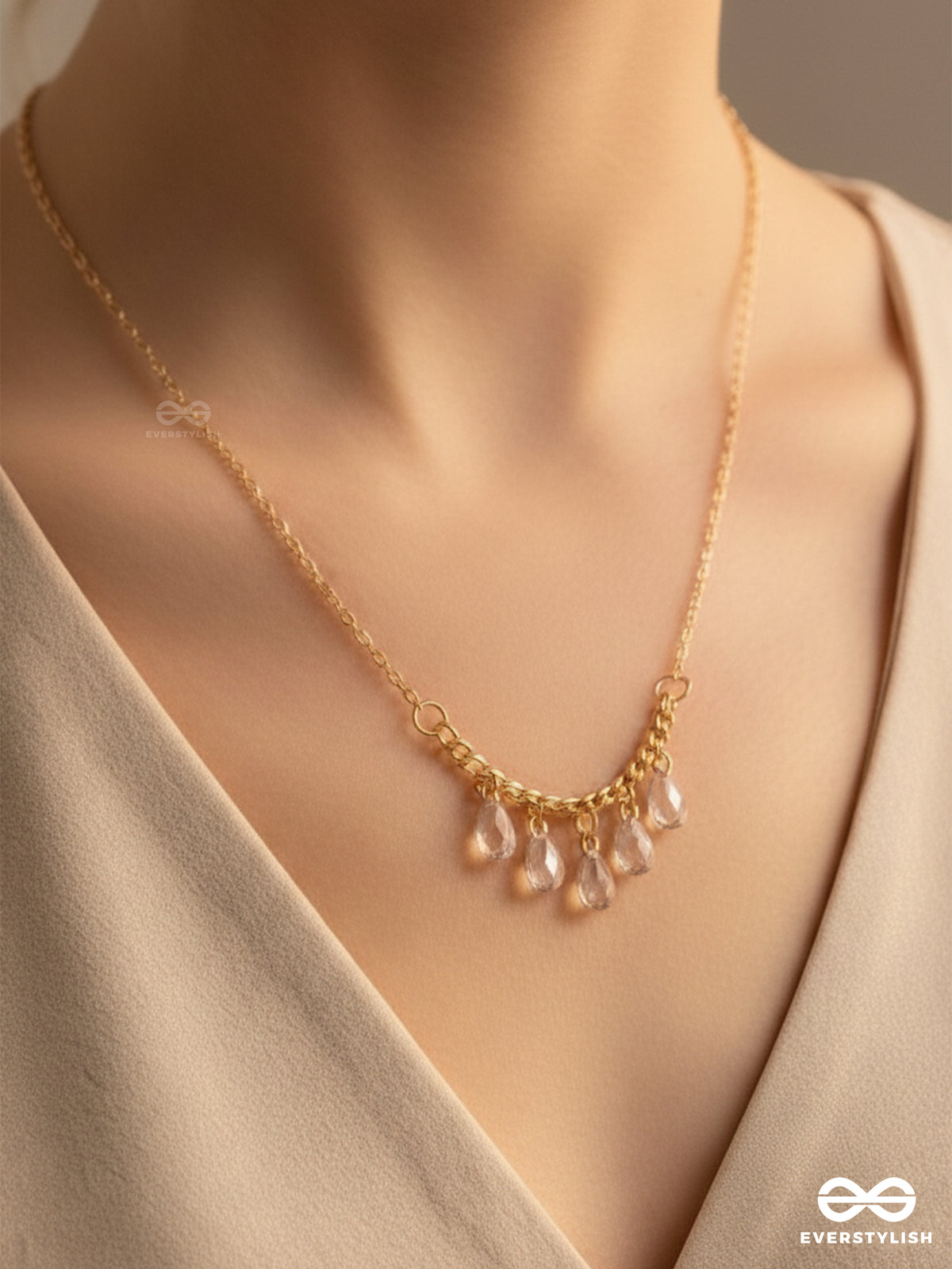 The Dripping Rain- Golden Embellished Necklace With Anti-Tarnish Coating