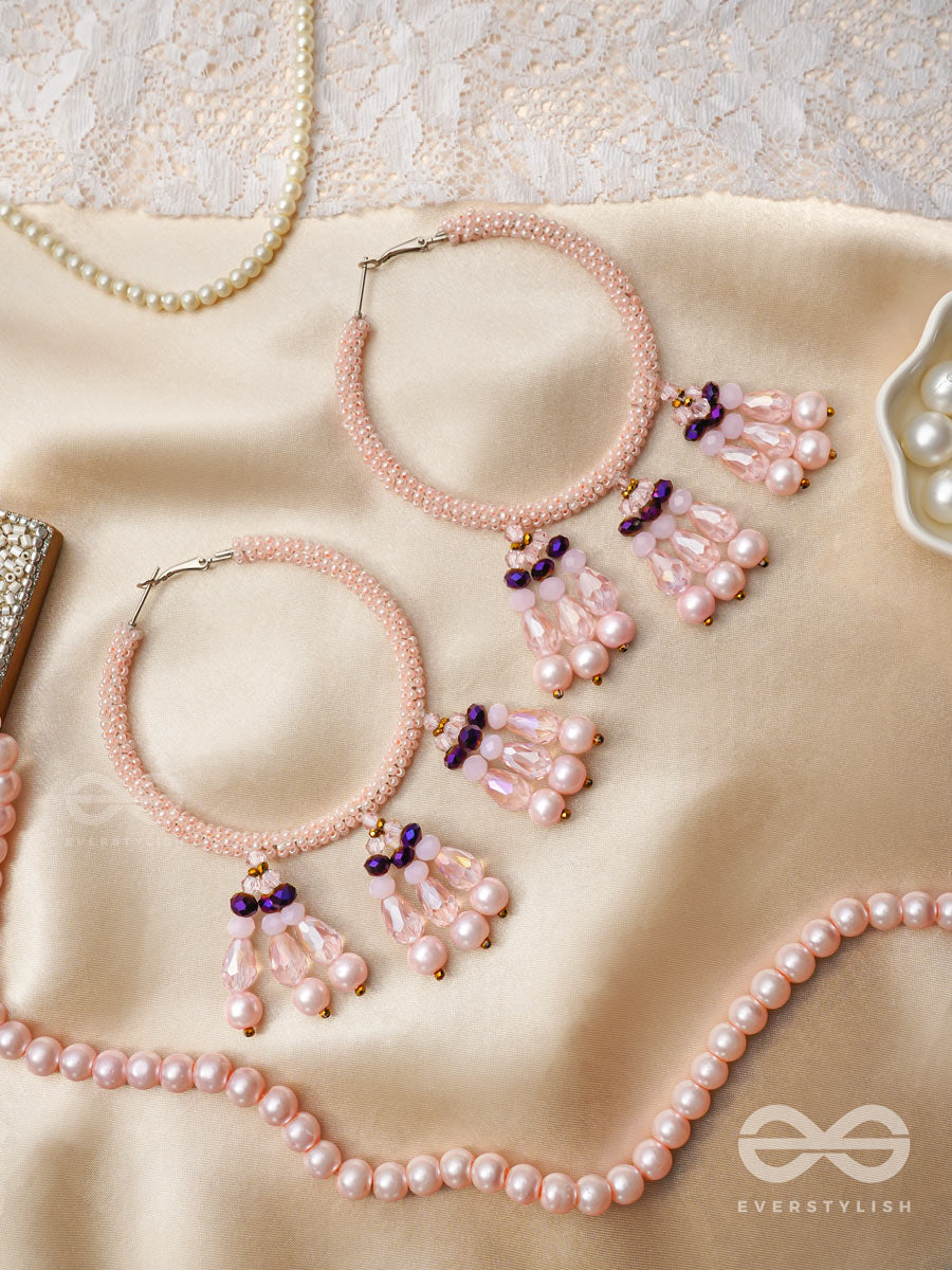 Sinivali- The Pink Moon- Pearls And Beads Embroidered Earrings