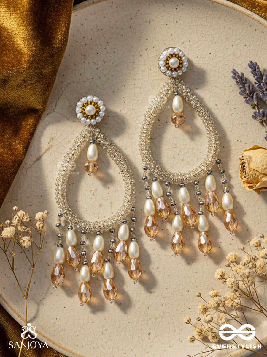 Ashvasya - The Boundless Beauty - Pearl And Glass Drops Hand Embroidered Earrings (White)