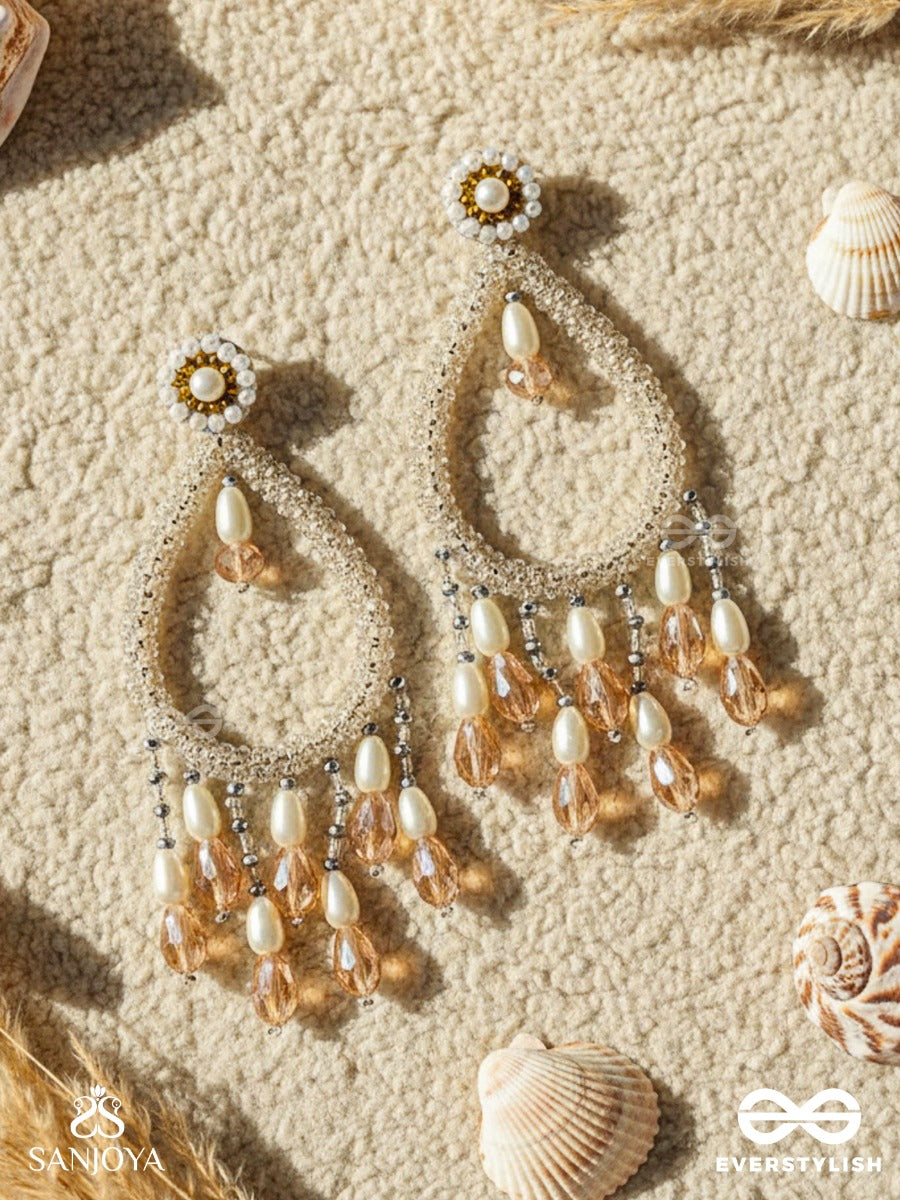 Ashvasya - The Boundless Beauty - Pearl And Glass Drops Hand Embroidered Earrings (White)