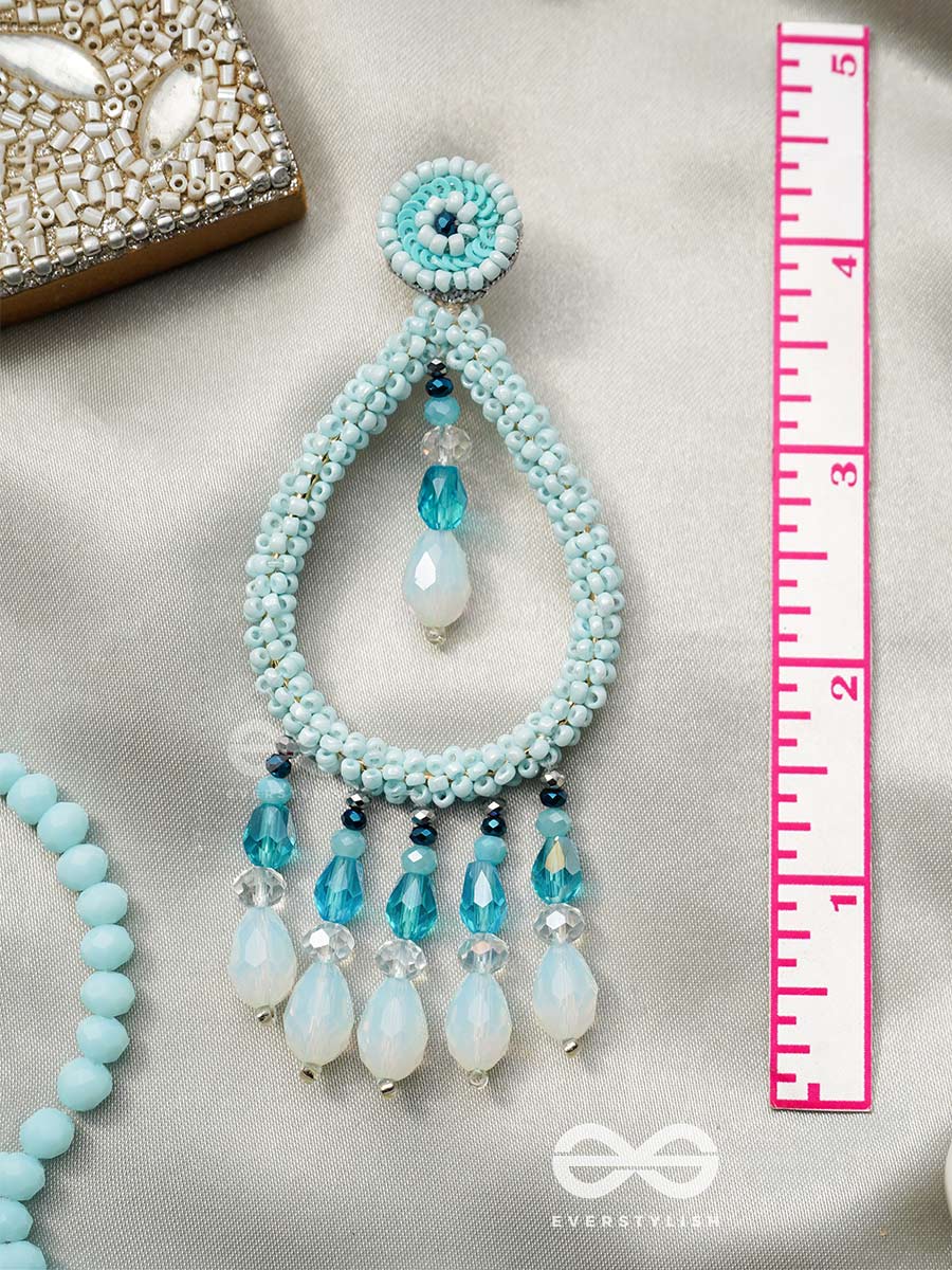 Ashvasya - The Boundless Beauty - Beads And Glass Drops Hand Embroidered Earrings (Cyan Blue)