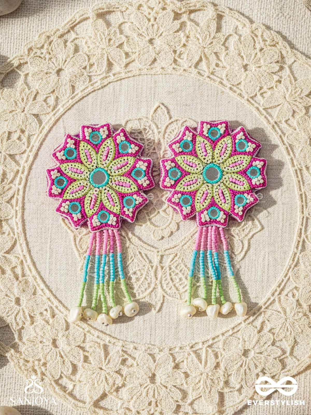 Vyoman- The Skies- Mirror, Resham And Sequins Embroidered Earrings