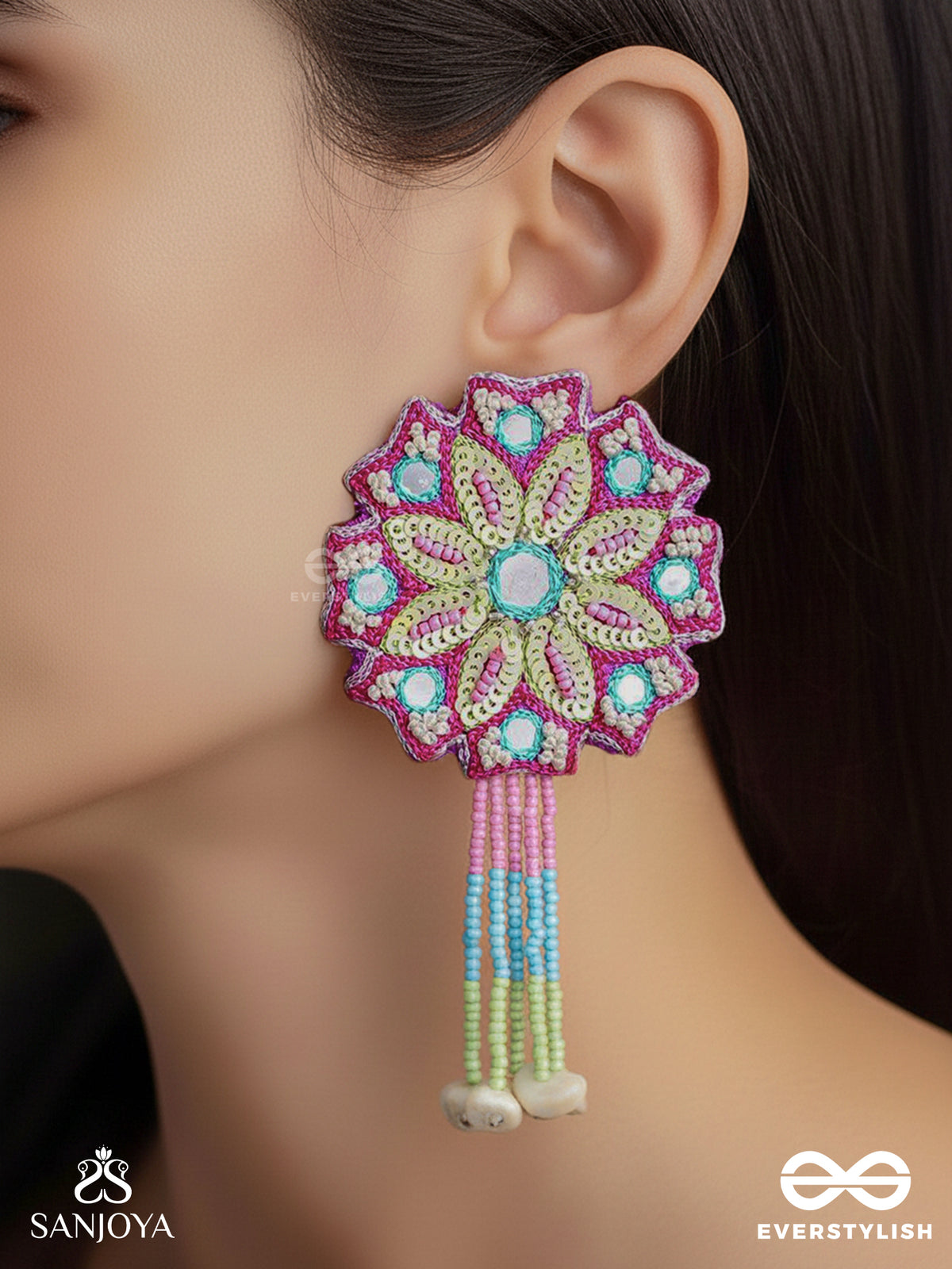 Vyoman- The Skies- Mirror, Resham And Sequins Embroidered Earrings
