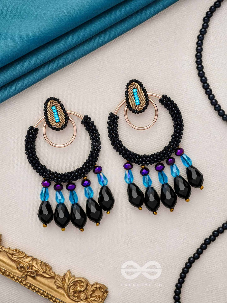 Abhineela - The Mysterious Night - Beads And Glass Drops Hand Embroidered Earrings