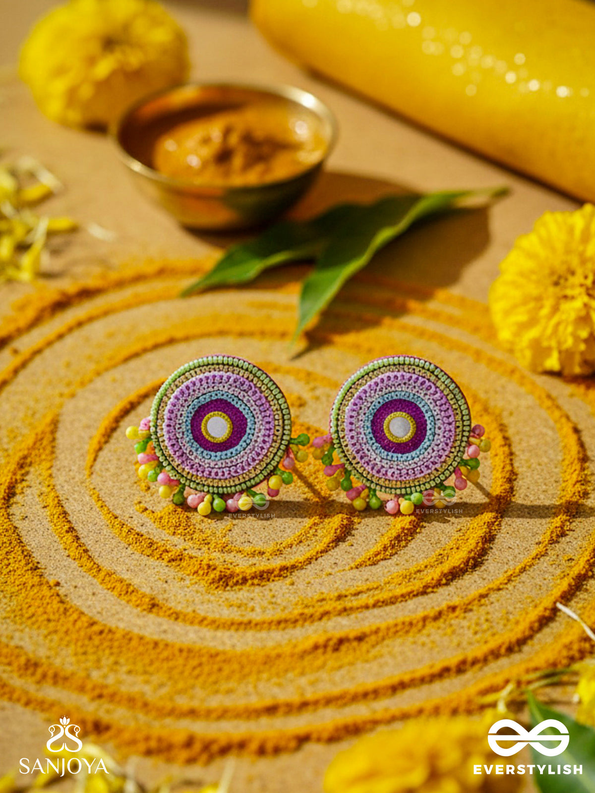 Dhriti- The Mythical Garden- Mirror, Resham And Sequins Embroidered Earrings