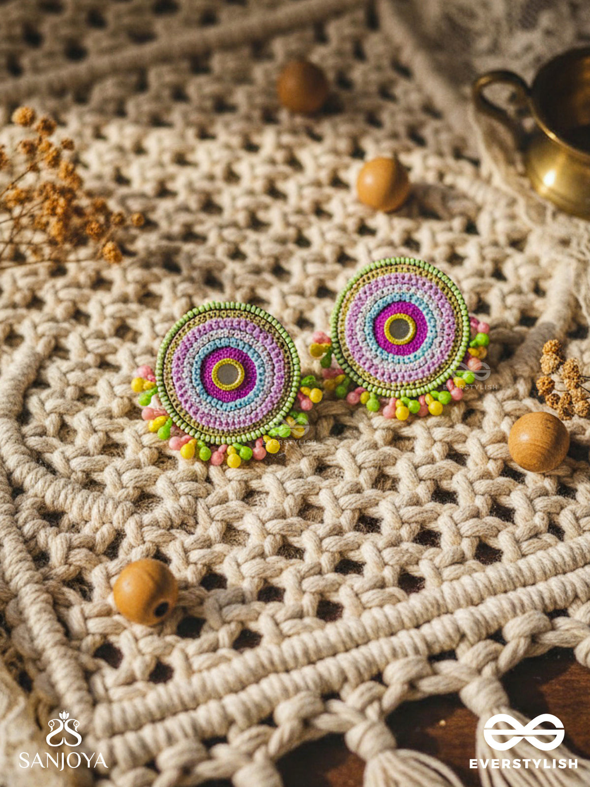 Dhriti- The Mythical Garden- Mirror, Resham And Sequins Embroidered Earrings