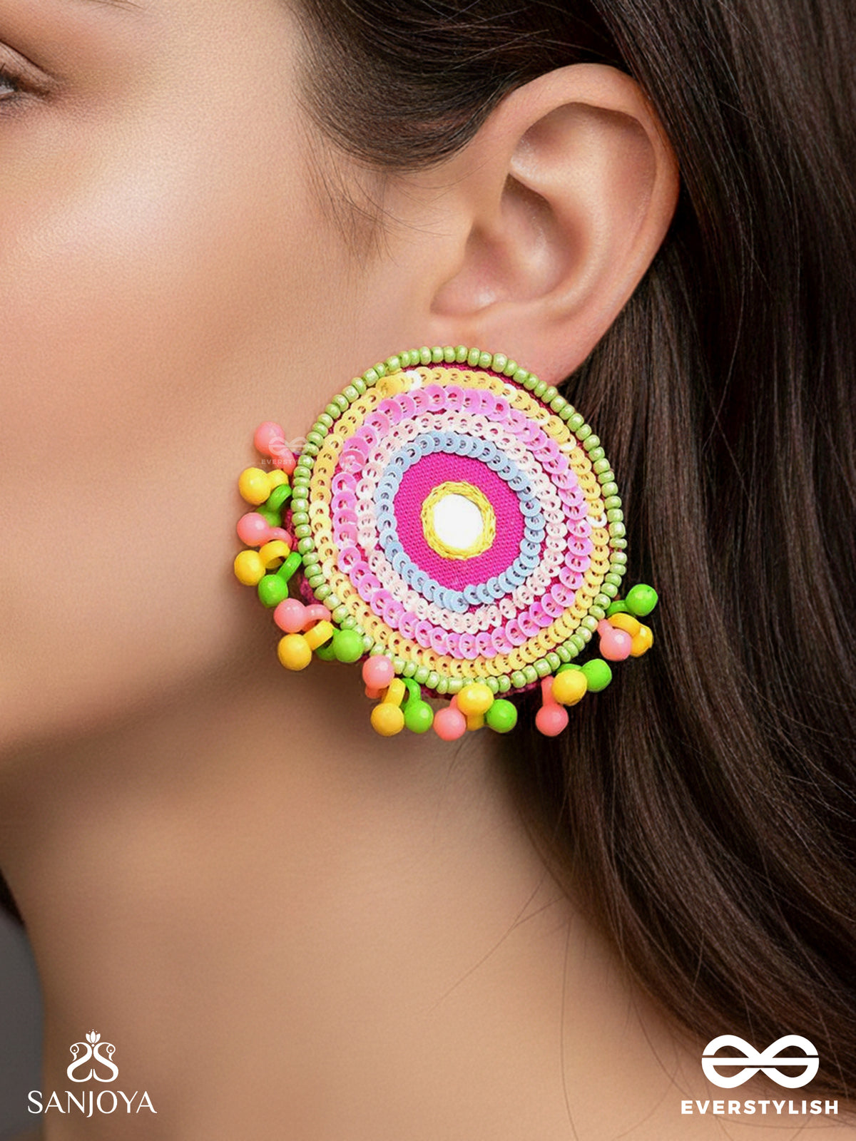 Dhriti- The Mythical Garden- Mirror, Resham And Sequins Embroidered Earrings
